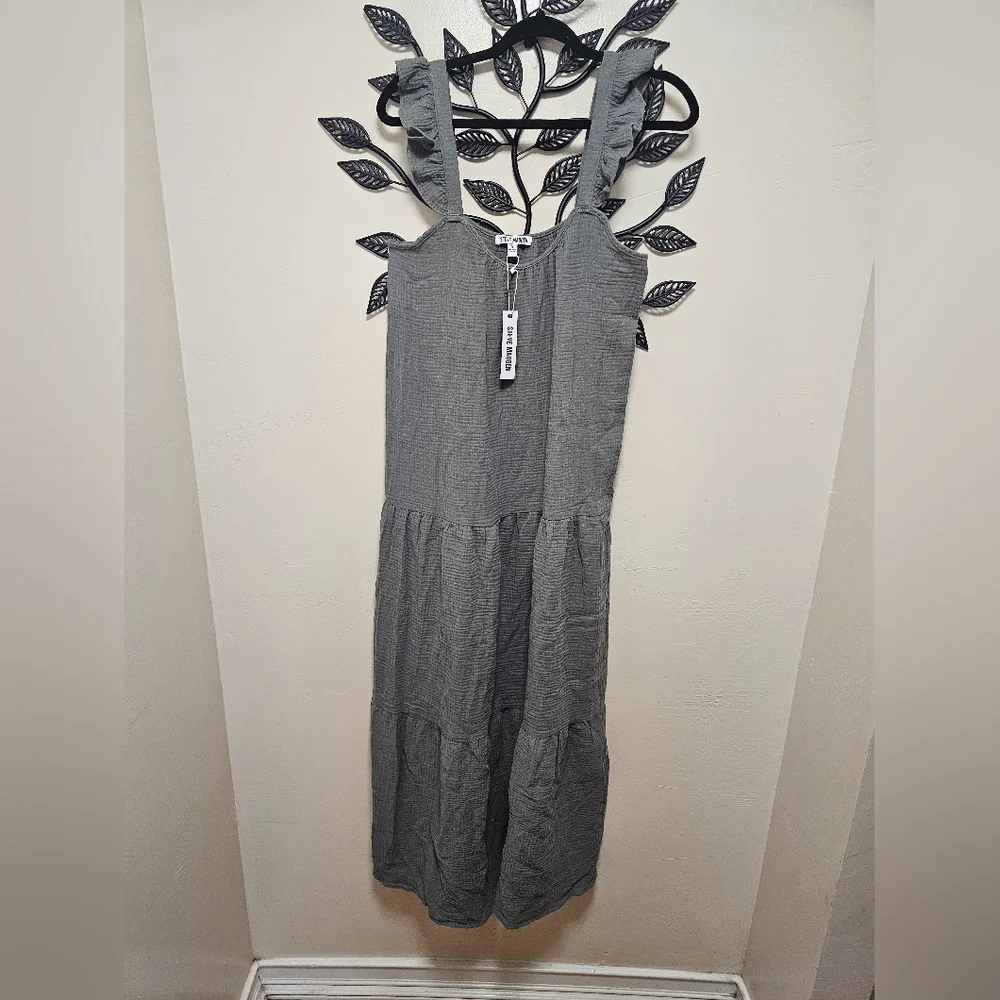 Women's STEVE MADDEN legant Olive Green Maxi Dress Size S Oversize Cotton 100% - Picture 2 of 13